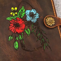 Hand Painted moleskine leather cover personalized with pen loop