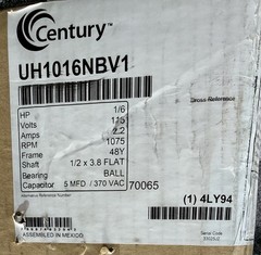 Century UH1016NBV1 F48U71A01 Unit Heater Motor 115V, 1075 RPM, 1/6 HP