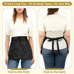 Black Server Aprons 2-Pack Adjustable Water Resistant Waist Half Pockets
