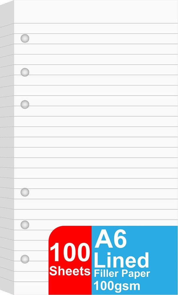 A6 Lined Refill Paper, 100 Sheets/200 Pages Loose Leaf 100 Sheets, White