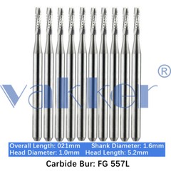 Vakker 10PC Dental Tungsten Friction Grip Carbide Burs High Speed FG Long Shank