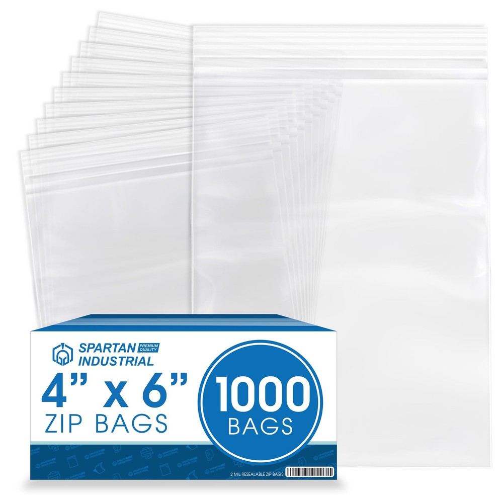 4” X 6” (1000 Count) 2 Mil Clear Reclosable Zip Plastic Poly Bags with Resealabl