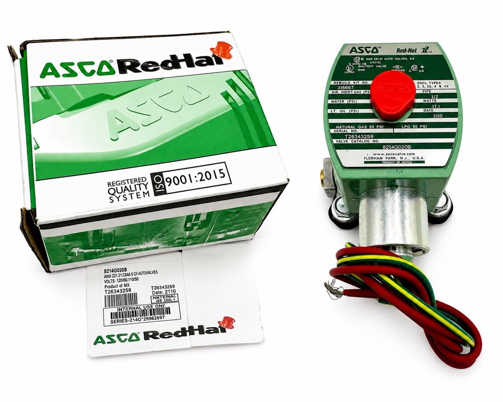 ASCO Redhat 8214G020B 1/2” Pipe 110/120V AC 2-Way Solenoid Valve Normally Closed