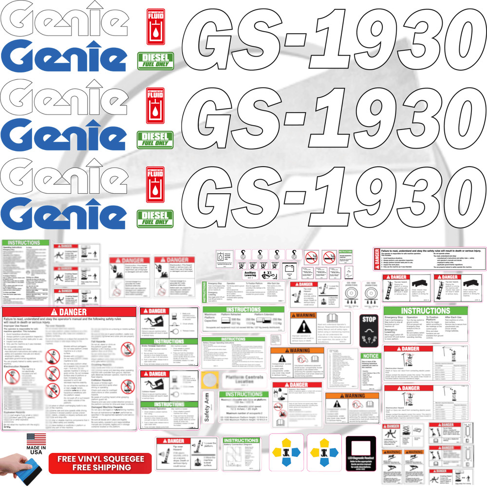 Fits Genie GS-1930 Full Decal Kit Scissor Lift Stickers – Free Shipping