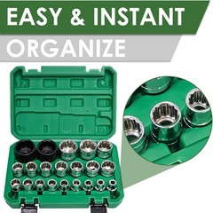 21Pcs 1/2-Inch Drive Spline Socket Set, Metric 8-36mm 12-point Universal…