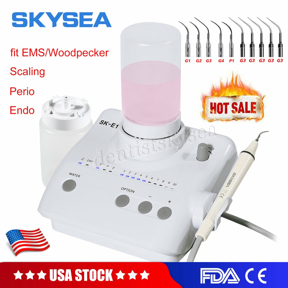 Portable Cavitron Dental Ultrasonic Scaler +2*Bottles 5/10 Tips Fit EMS G3