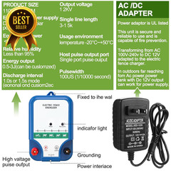 8 Mile 12KV Electric Fence Kit AC DC Charger with Wire Insulators