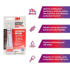3M Marine Adhesive Sealant 5200FC, Fast Cure, White, 1 oz Tube