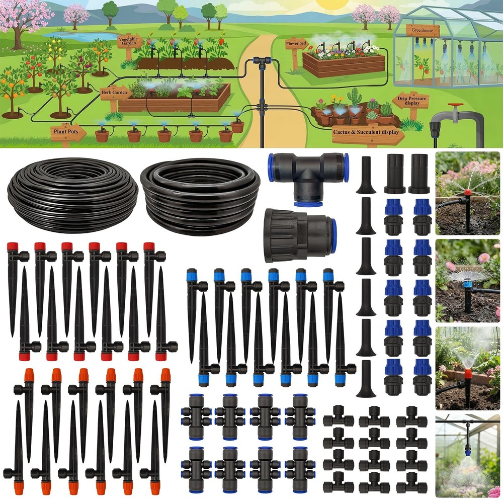 Drip Irrigation System 230FT Quick-Connect Kit with 1/4 230ft