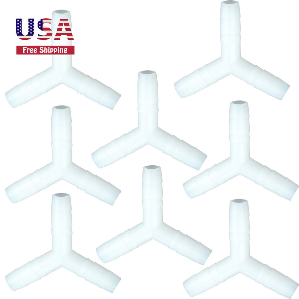 3/8 Hose Barb Fitting Plastic Equal Barb Y Shaped 3 Way Joint Adapter 8pcs