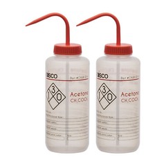 2PK Acetone Wash Bottle, 1000ml – Wide Mouth, Pre-Labeled – LDPE – Eisco Labs