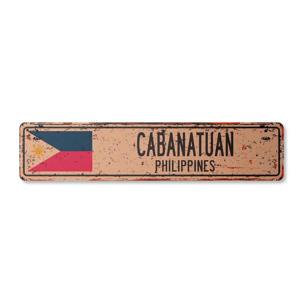 CABANATUAN PHILIPPINES Vintage Street Sign Filipino flag city country rustic