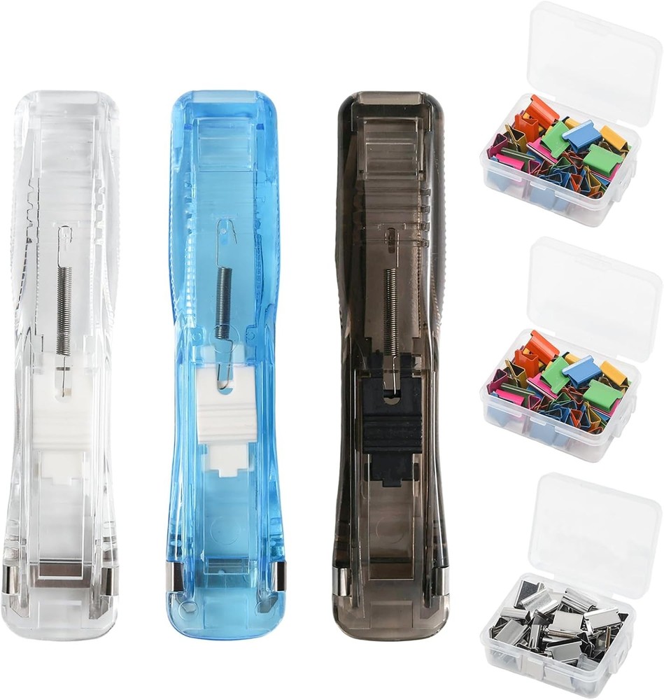 3 Pcs Portable Binder Paper Clam Clip Dispenser with 300 Pcs Metal Refill Clips
