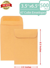 500 PCS #7 Coin Envelopes 3.5 X 6.5 Inches Brown Kraft Envelopes Classic Small P