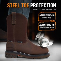 NINGO Men Steel Toe Work Boots Waterproof Cowboy Boots Leather Wellington Boots