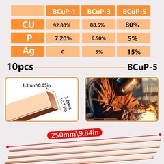 10 pcs Brazing Rods BCuP-5 15% Silver Solder Phos Copper Brazing Alloy Flat