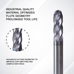 4 Flute 3/8″ x 1″ x2-1/2″ Ball Nose Solid Carbide End Mills AlTiN Coated