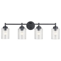 KICHLER Winslow 30″ 4-Light Black Contemporary Bathroom Light with Seeded Glass