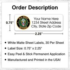 60 Return Address Labels Personalized Printed 3/4 x 2 1/4 Military Veteran