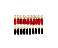 0 Gauge Gold Ring Terminal 10 Pack 1/0 AWG Wire Crimp Cable Red Black Boots