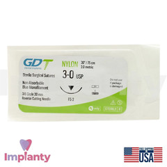 GDT Dental Mon0fiIament Nylon Suture 12pcs Blue Sterile Individual Packs 75cm