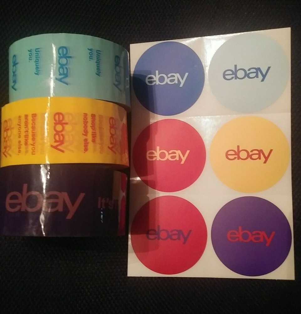 3 Rolls eBay Colored Logo Branded Shipping Tape 75 Yds x 2″ and 50 eBay Stickers