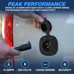 15Amp 125V AC Power Inlet Port Plug Integrated Dual 18″ Extension Cord Y Splitte
