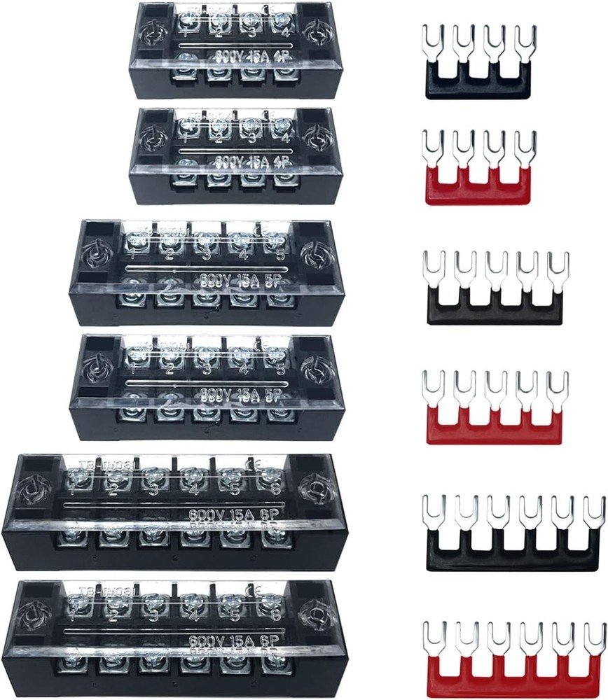 15A 4P+5P+6P Terminal Blocks 600V 15A Ground Circuit Dual Row Bus Bar