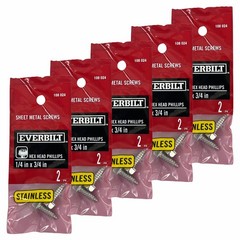 Sheet Metal Screws 1/4 in x 3/4 in Stainless Hex Head Phillips Drive 10 pcs