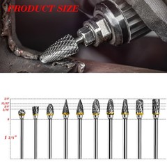 Tungsten Carbide Rotary Burr Set 10PCS Double Cut Grinding Head 1/4 In Die Gr…