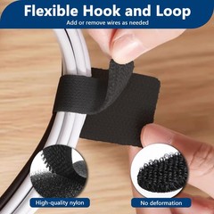 50 PCS Hook and Loop Cable Ties | Strong Adhesive | Flexible Management