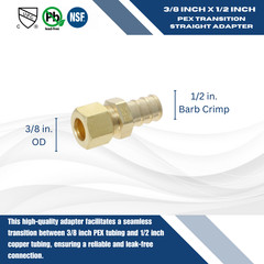 25 PIECES 1/2″ PEX X 3/8″ OD COMP. STRAIGHT ADAPTER FITTINGS LEAD-FREE BRASS NSF