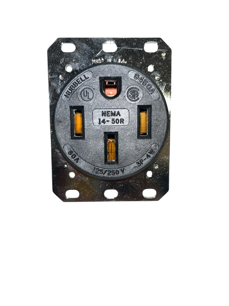 Hubbell HBL9450A Receptacle, Single, 50A, 14-50R, 250V, Black