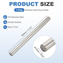 15/32″ 12mm x 11.81″ 300mm 316 Stainless Steel Round Rod Lathe Bar Stock