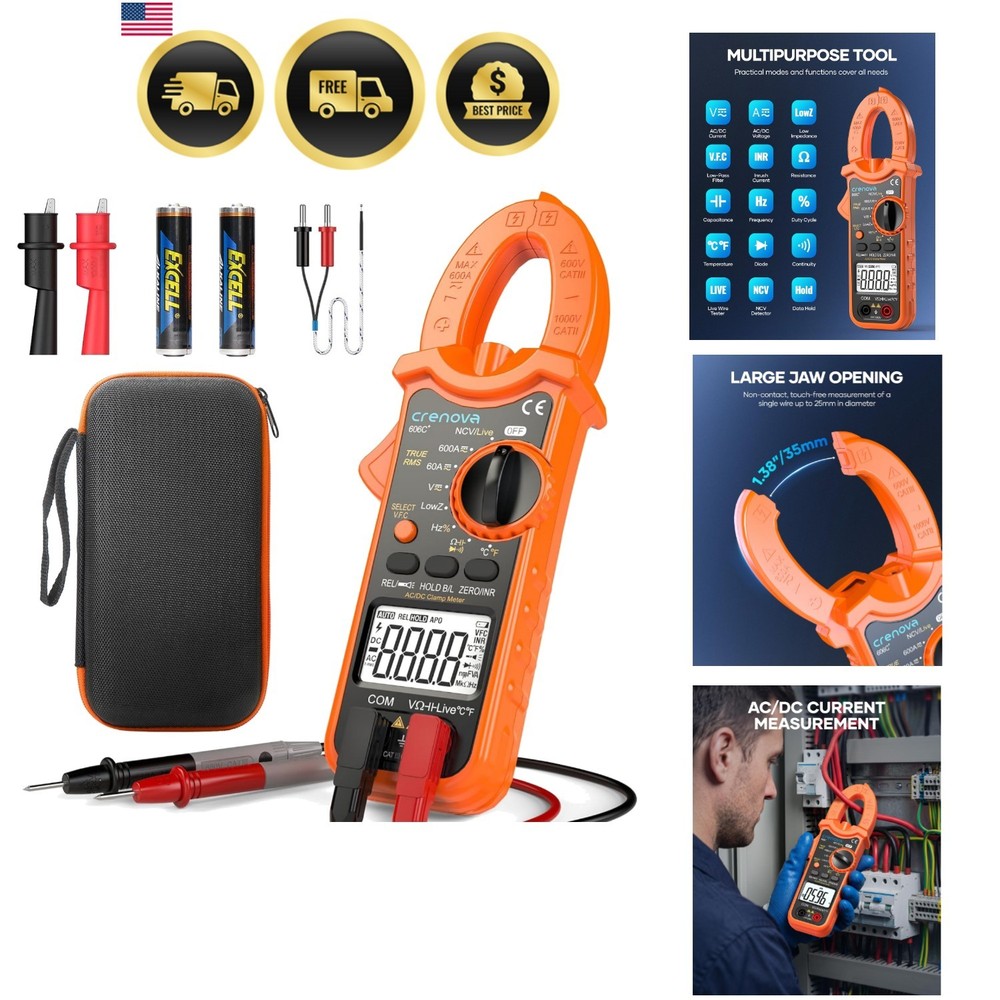 Clamp Meter Multimeter 6000 Counts TRMS Electrical Tester for AC/DC Current/V…