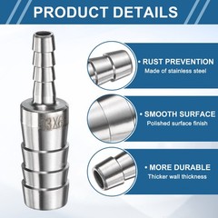 1/2″ to 1/4″ Hose Barb Reducer Pipe Fitting 304 Stainless Steel Adapter 2pcs