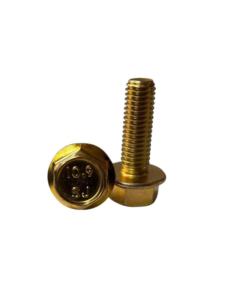 100 pcs M8-1.25×25 Hex Flange Frame Bolt Class 10.9 DIN 6921 Zinc Yellow