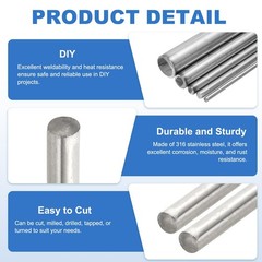 15/32″ 12mm x 11.81″ 300mm 316 Stainless Steel Round Rod Lathe Bar Stock