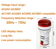 HQ 22mm LED Frequency Meter 20 ~ 75 Hz 50Hz 60Hz / AC24~AC500V 110V 220V 240V