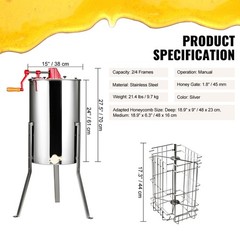 VEVOR Manual Honey Extractor Beekeeping Equipment 2/4 Frames Stainless Steel