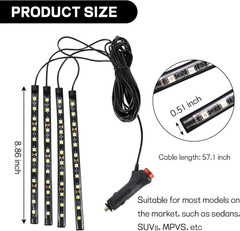 12V 48 LED Car Interior Strip Light Under Dash Ambient USB White Cigarette Plug