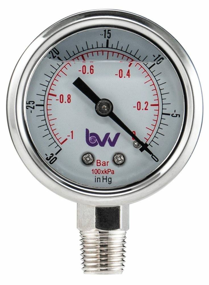 BVV Standard Glycerine Filled Vacuum Gauge 1/4″ NPT BASE