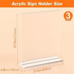 3 Pack Acrylic Sign Holder 8.5 x 11 Inches, Clear Menu Stand, Vertical Flyer Dis