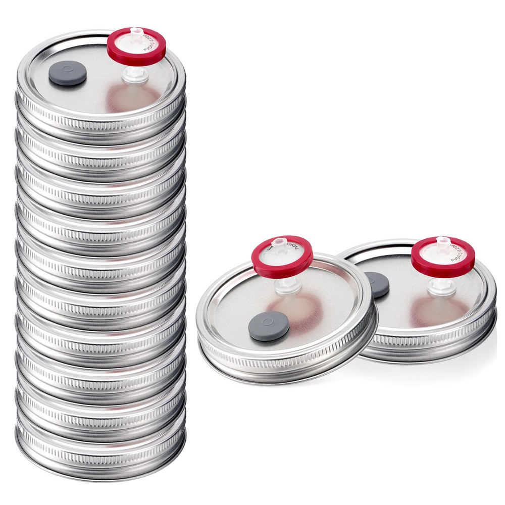 12Pcs Liquid Culture Lid Grain Spawn Cultivation Mason Jar Lid with PTFE Syringe