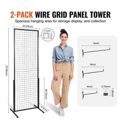 Uimoso 2′ x 5.6′ Grid Wall Panels Tower 2 Packs Wire Gridwall Display Racks