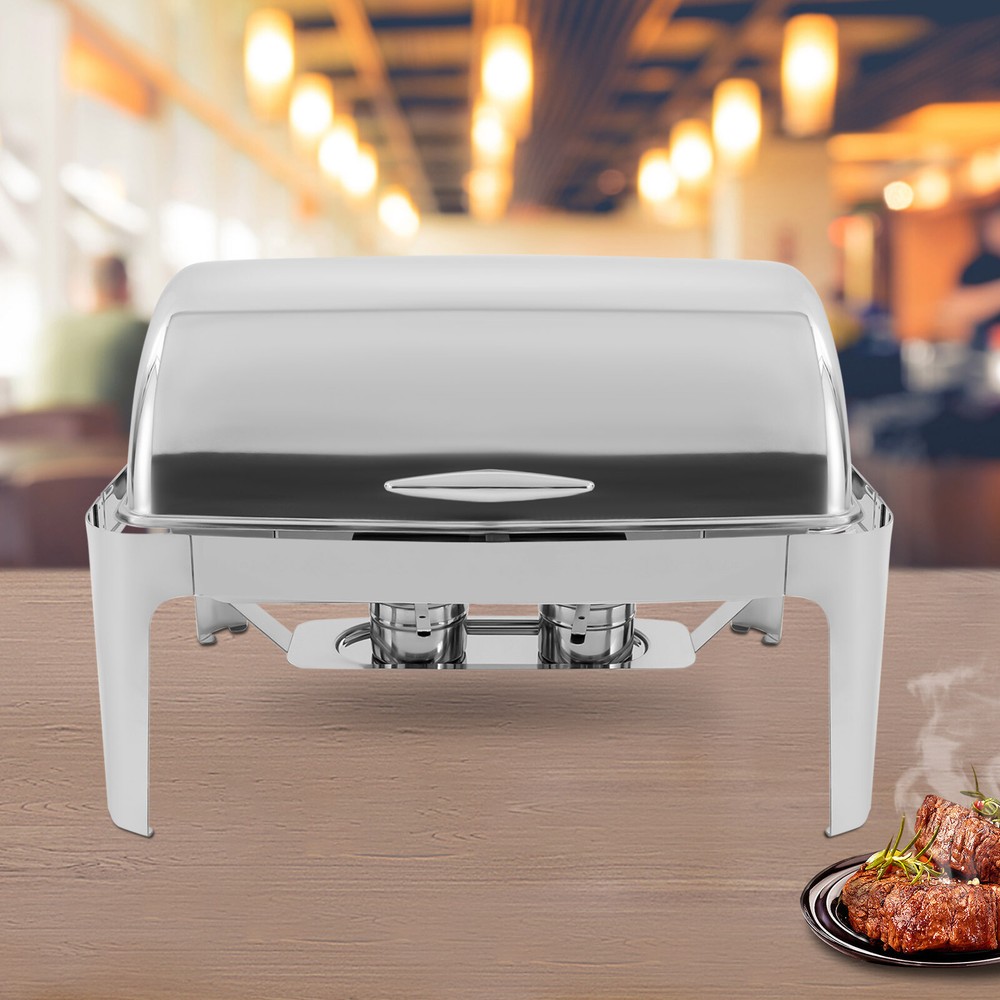 9.54QT Stainless Steel Chafer Buffet Chafing Dish Roll Top Food Warmer Rectangle