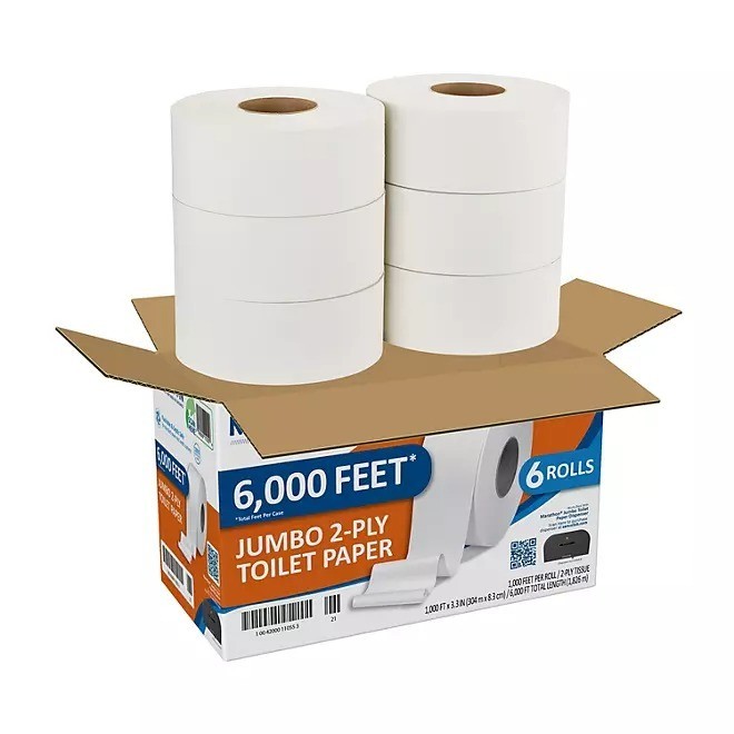 Marathon Jumbo Roll Commercial 2-Ply White Toilet Paper 6 Rolls, 1000 ft./roll