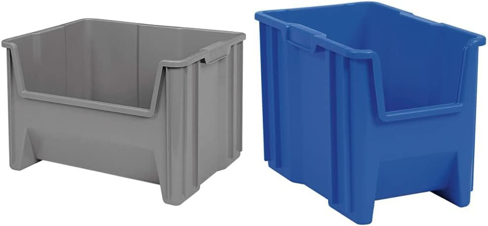 Heavy Duty Stackable Open Front Storage Bins – Gray & Blue Options