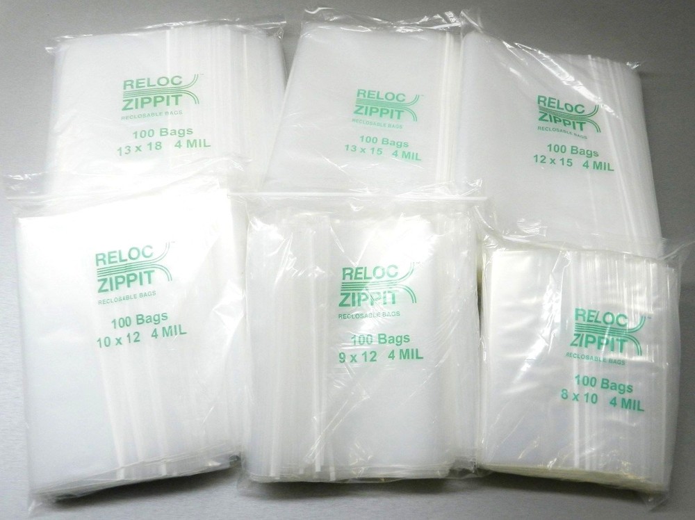 4mil Zip Seal Bags 6 Sizes Assortment 100@ 13×18 13×15 12×15 10×12 9×12 8×10