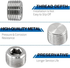 3/8″ NPT Male Plug, 304 Stainless Steel Internal Hex Thread Pipe Plug Socket Kit